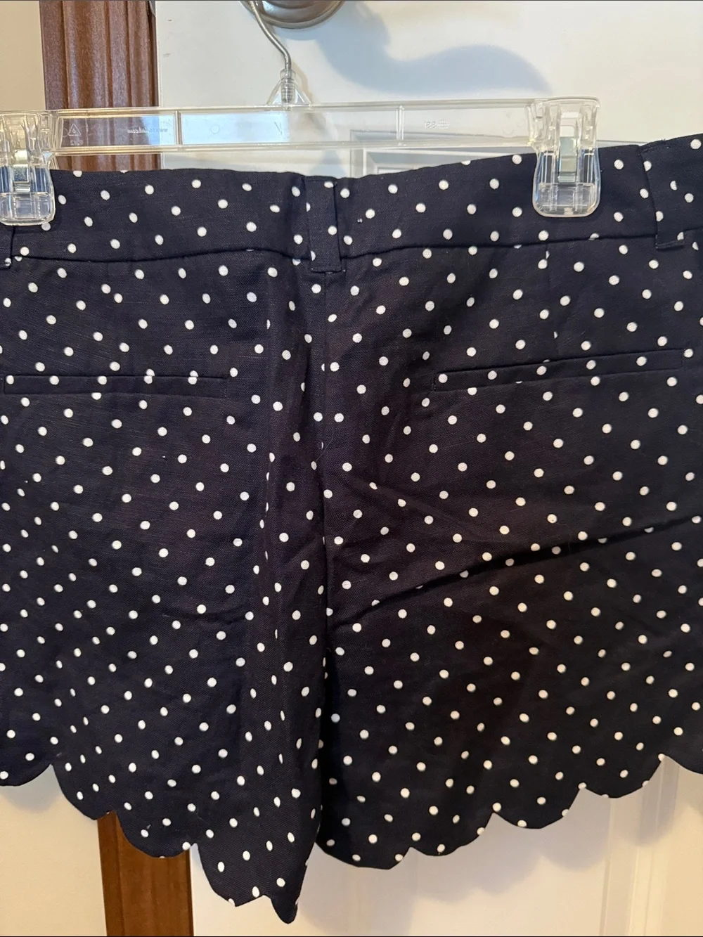 J. Crew Navy and White Polka Dot Scalloped Hem Skort